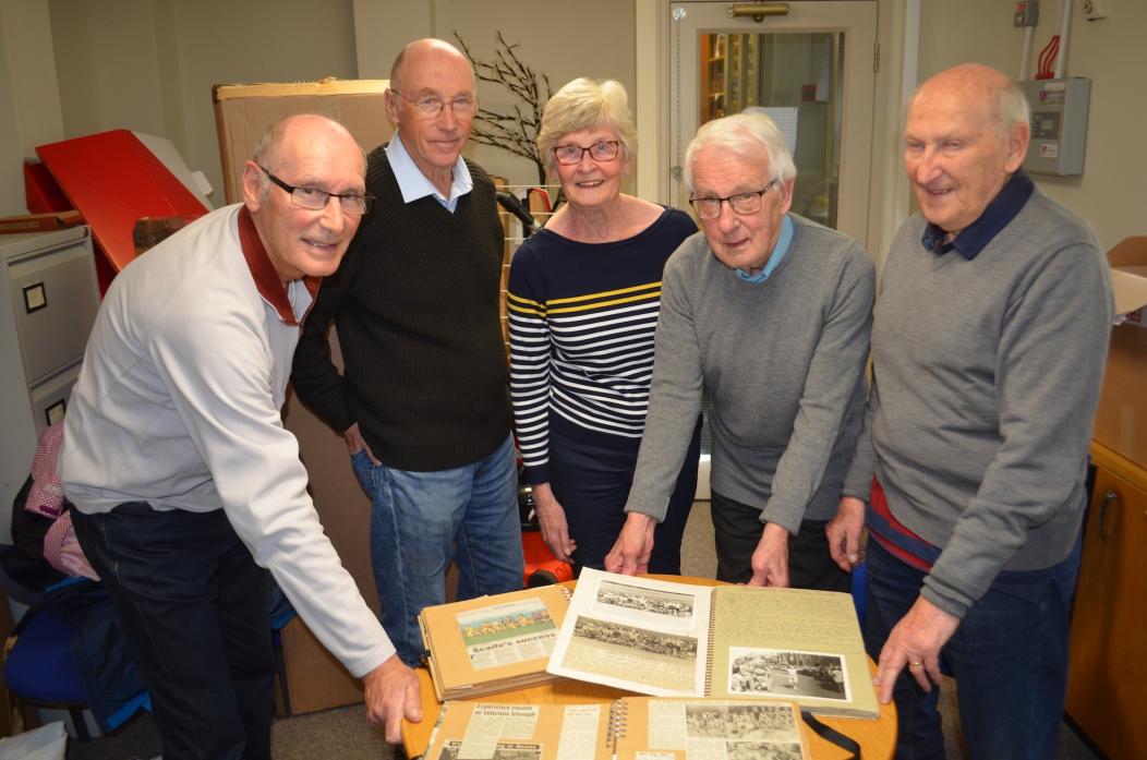 PAST GLORIES: Reflecting on club history are the founders of Teesdale Athletics Club, from left,  Ken Sanderson,  Alan Bray,  Anne Sanderson, Jim Lee and John West, current president