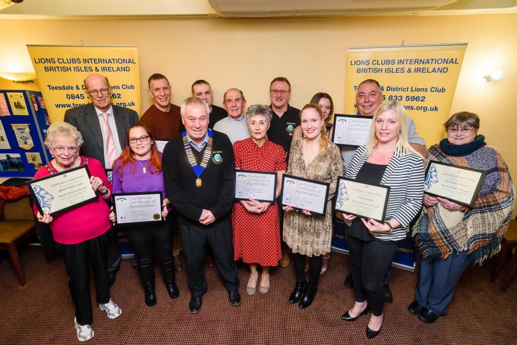 TOP EFFORTS: Front row from left, June Raine from Charles Dickens Lodge, Laura Oates, from Glaxo Sports and Social Club, Bob Garton from the Lions, Mandy Bird from 149 Fish and Chips, Kirsty Guy from M & Co, Kimberley Clark, and Joyce Appleyard from the H