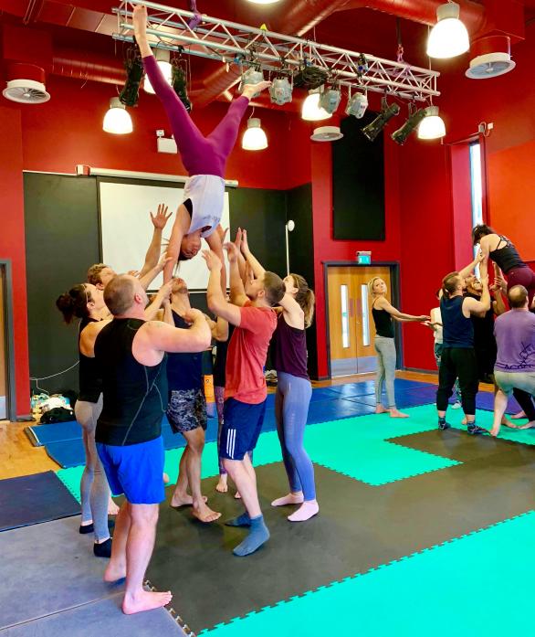Acrobats hone their skills during a workshop at The Hub, in Barnard Castle.