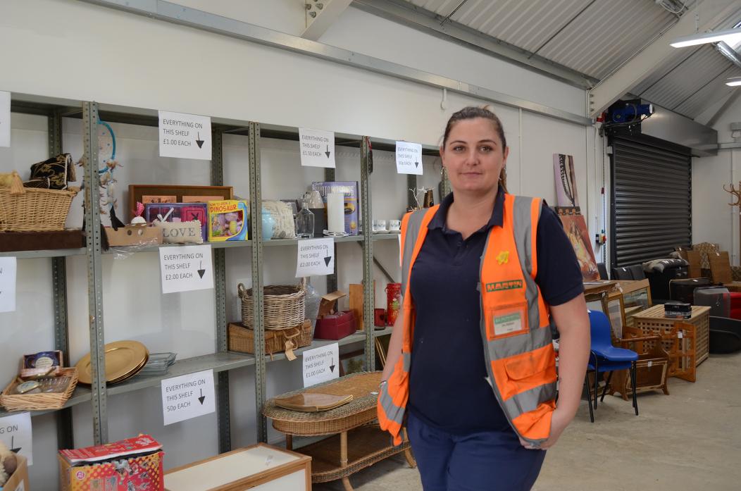 ANOTHER PERSON’S TREASURE: Vicky Rowe, at the Reuse Shop, at Stainton Grove, is hoping to encourage more people to pop in