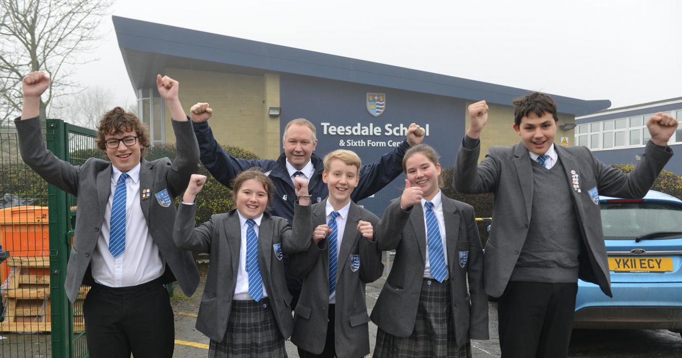 SUCCESS STORY: Assistant headteacher Alastair French and pupils Johnny Hosey, Charlotte Leonard, Ethan Fletcher, Grace Wilson and Joe Sammut celebrate their school being named North East State School of the Year