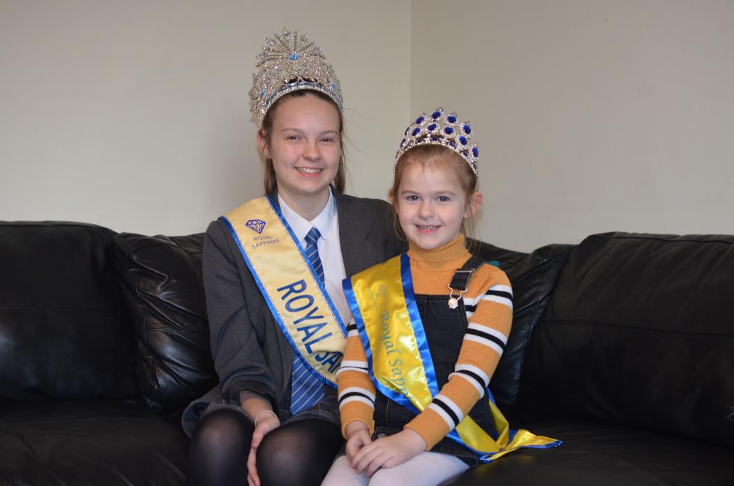 SITTING PRETTY: Beauty queens and sisters Kaitlyn and Carys Ramsay, from Romaldkirk, are holding their own pageant in Barnard Castle this weekend 			             TM pic