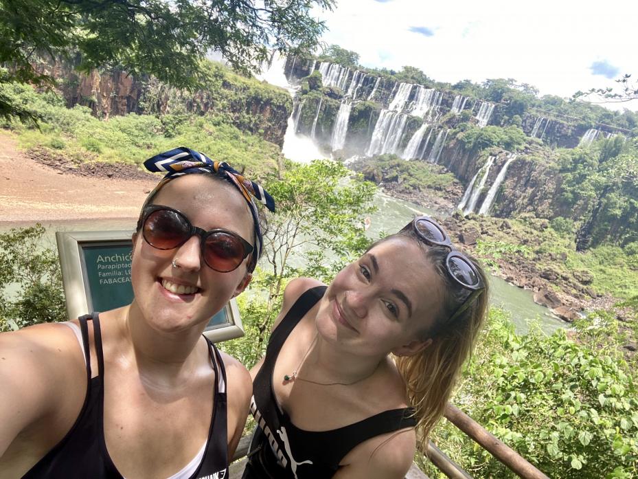 HOME: Tess Bettison, right, with friend Stevie Chandler in Peru