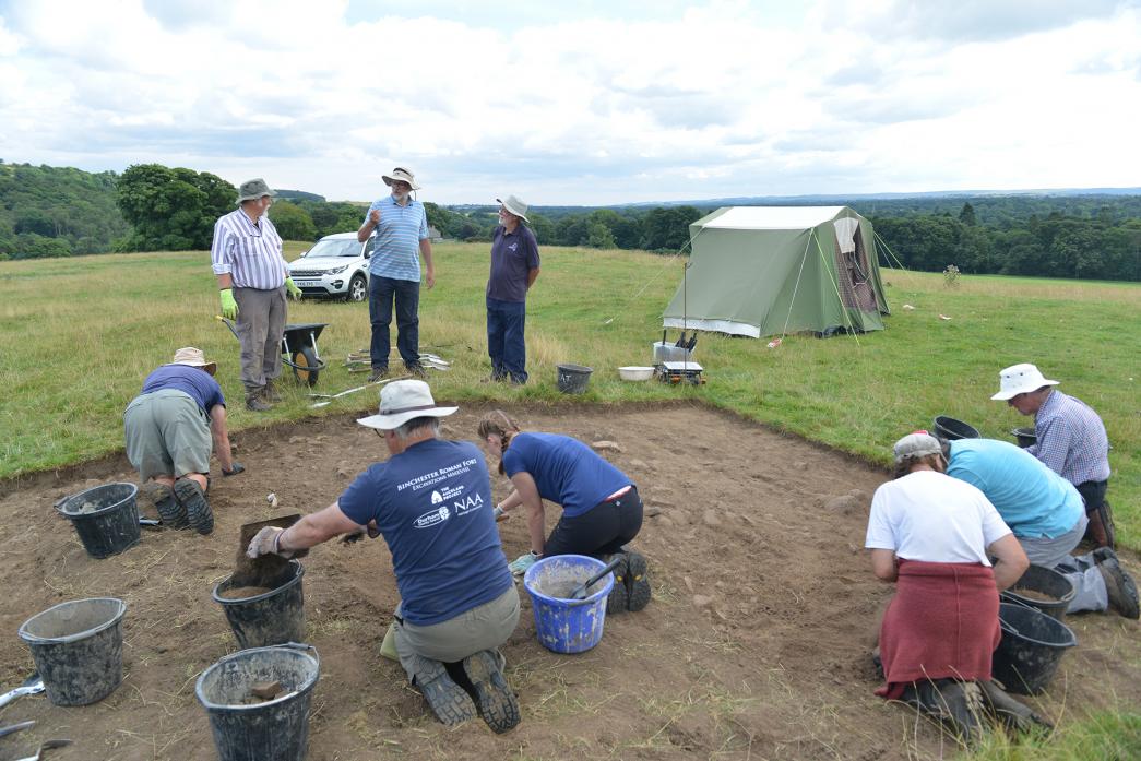 DIGGING IN: Altogether Archaeology chairman Tony Metcalfe and fieldwork group lead Martin Green oversee volunteers on the first day of the dig on Gueswick Hills