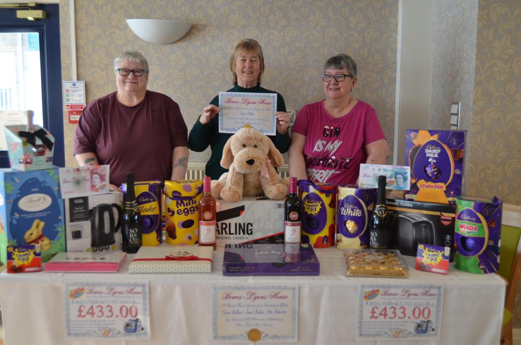 PERFECT PRIZES: Friends and neighbours Janet Baker, Sue Sellars and Rita Roberts delighted with the fundraising raffle