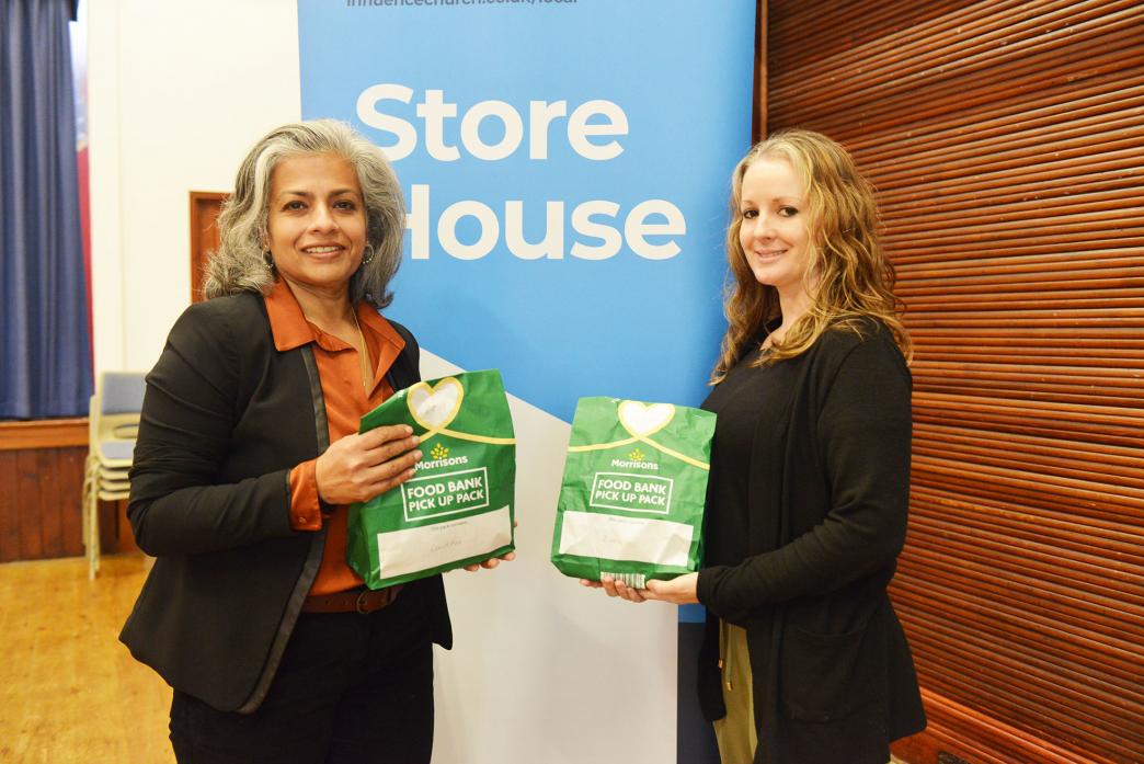 WINTER APPEAL: Barnard Castle mayor Cllr Rima Chatterjee Influence Church’s lead for Storehouse foodbank, Abi Baker, ahead of the launch of the Warm Winter scheme  	             TM pic