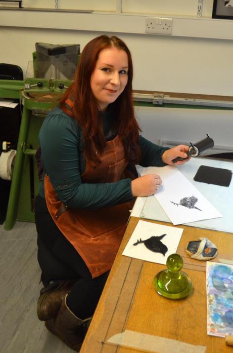 WELCOME: Artist Holly Scott at work in her studio, which is located at Middleton-in-Teesdale Mart