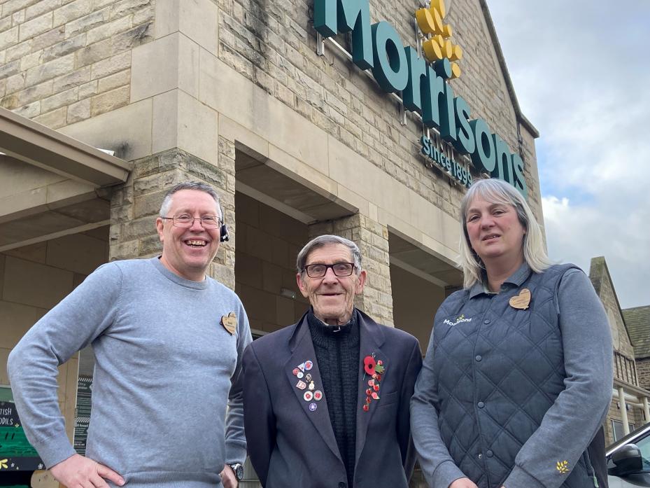 VOLUNTEER ARMY: Keith Bell, operations manager at Morrisons in Barnard Castle, with poppy appeal volunteer Sam Henderson and the store’s community champion Leslie Taylor