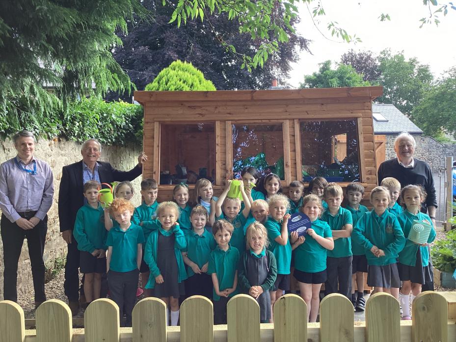 LEARNING BOOST: Class Swale pupils at Gainford CE Primary with left to right Adam White, Teesdale Action Partnership Co-ordinator, Cllr James Rowlandson, and Cllr George Richardson