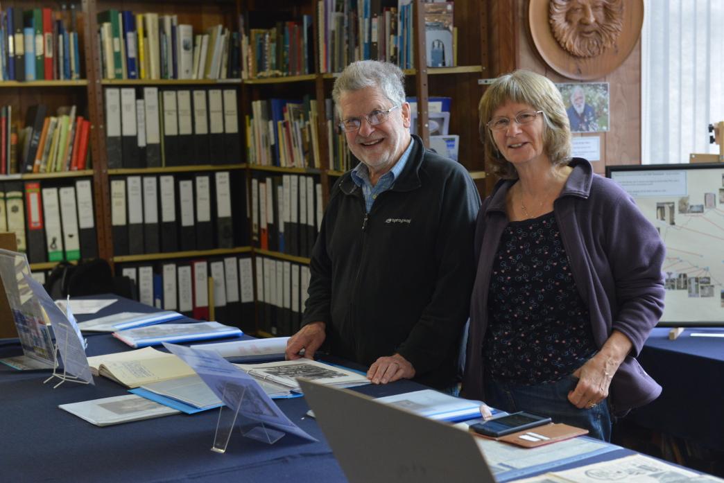 OCAL MARVELS: Derek Sims and Cath Maddison look through some of the files containing documents and memorabilia from different drama groups in the dale   TM pic