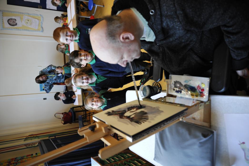 PUPIL DISPLAY: Mouth artist David Cawthorne enthralled pupils at Cotherstone School when he visited to give a demonstration TM pic