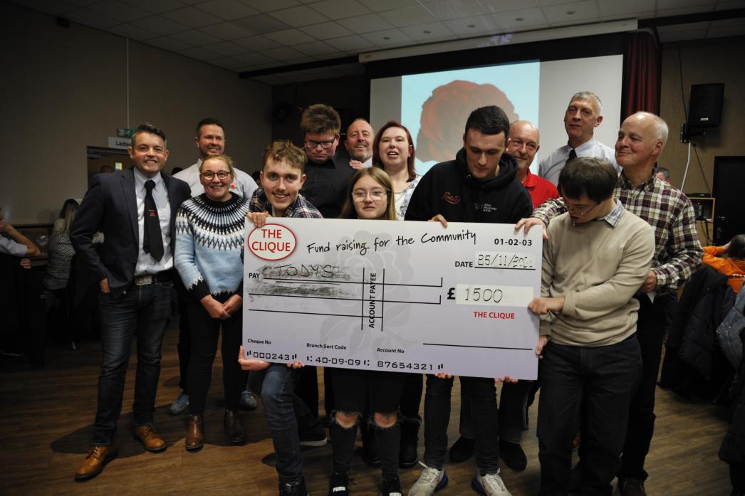 GREAT DONATION: Teesdale Opportunities for Youngsters with Disabilities received a bumper £1,500 cheque from charity fundraisers The Clique at their annual presentation evening  							    TM pic