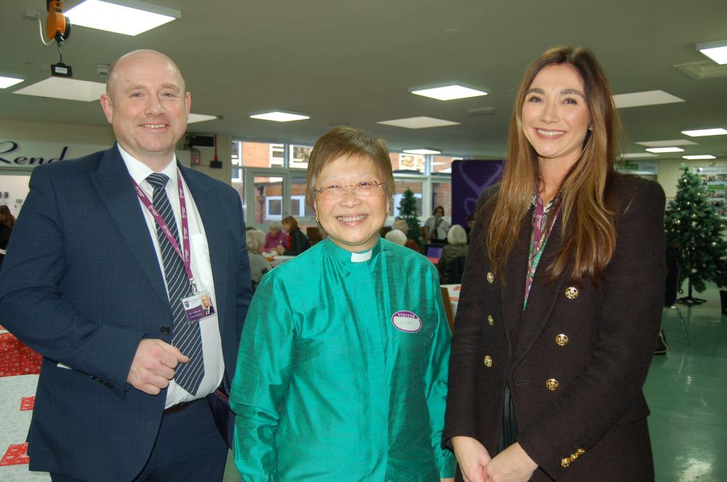 ALL SMILES: Staindrop’s vicar Revd Eileen Harrop with deputy headteacher Paul Marwood and headteacher Sarah Mitchinson 					    TM pic