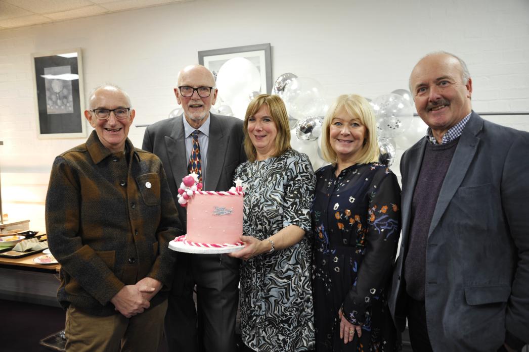 STILL THRIVING: Staff and directors of Enterprise House, Peter Dixon, Alastair Dinwiddie, Lynn Todhunter, Gail Coll and John Atkinson, celebrate the centre’s 25th anniversary