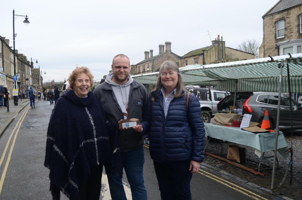DIDN’T WE DO WELL: Ann Bell, chairwoman of Barnard Castle Farmers’ Market, Andrew Robson, market manager and his predecessor Carol Parker with the Farm Retail Association Award									              TM pic