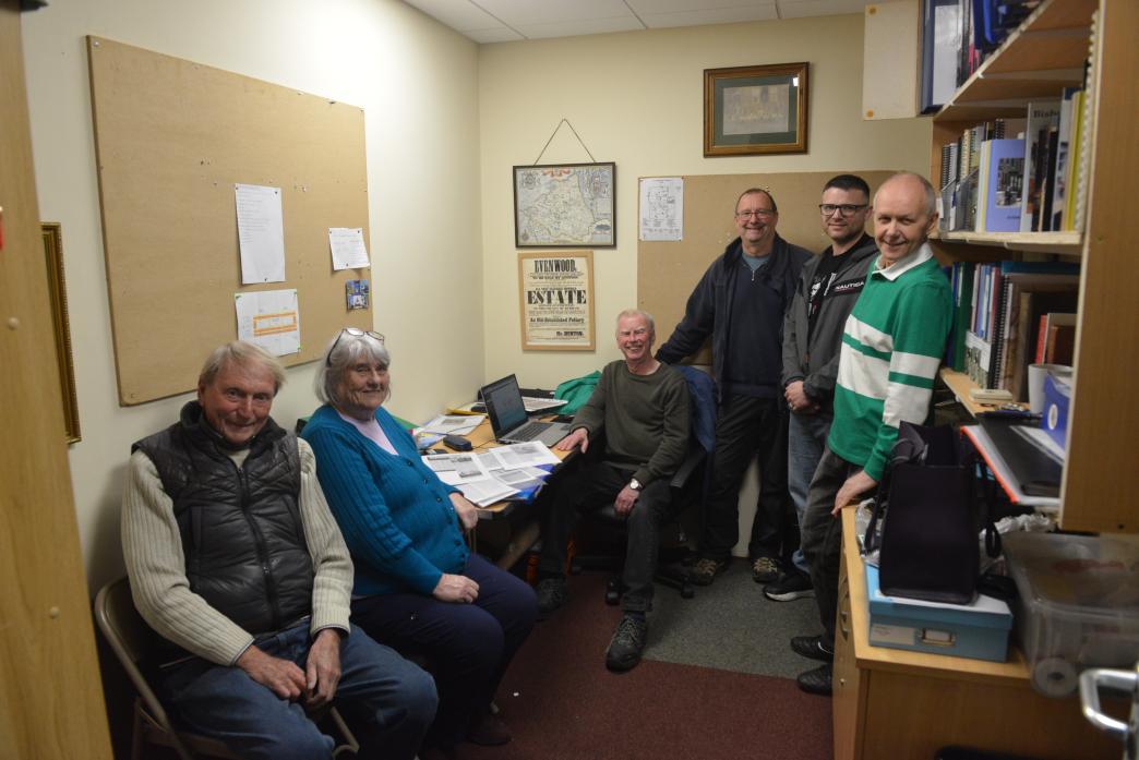 HISTORY GROUP: Robert Linsley, Jackie Dodds, Brian Carter, Kevin Richardson, Randolph Community Centre manager John Bogle and Graeme Lamb preparing for an exhibition marking the 80th anniversary of the D-Day landings, the 40th anniversary of the closure o