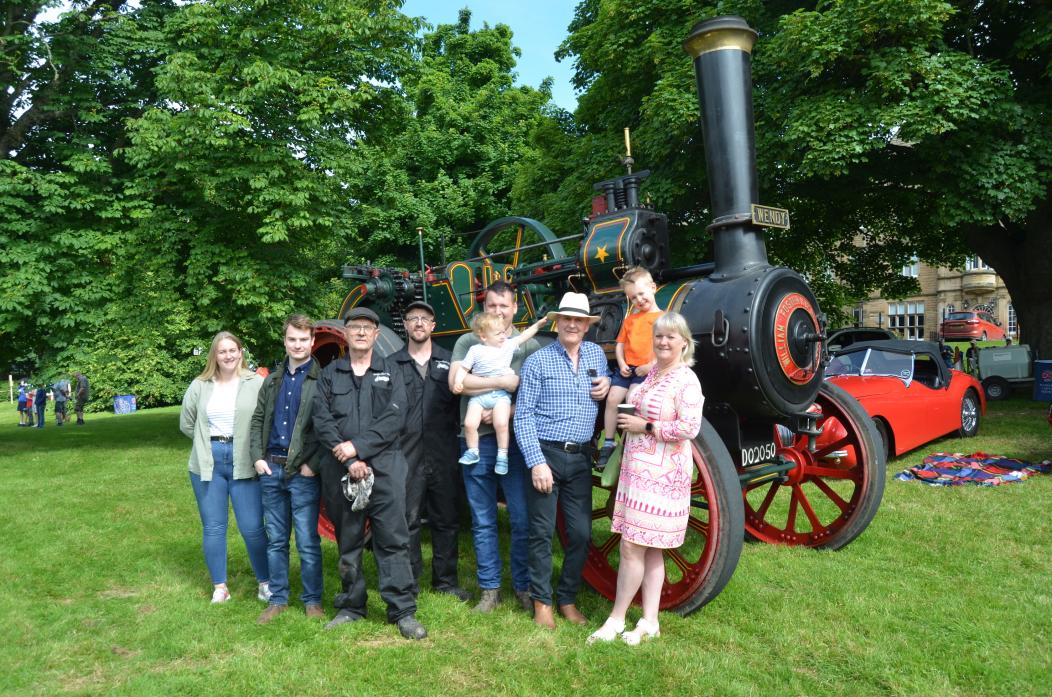 FAMILY AFFAIR: Stephen and Anne Kearton in front of Wendy, their 1899 steam traction engine, with grandsons Rowan and Reuben, son Robert, daughter Sarah, and steam team Graham and Simon Taylor and Joseph Lumley					             TM pic