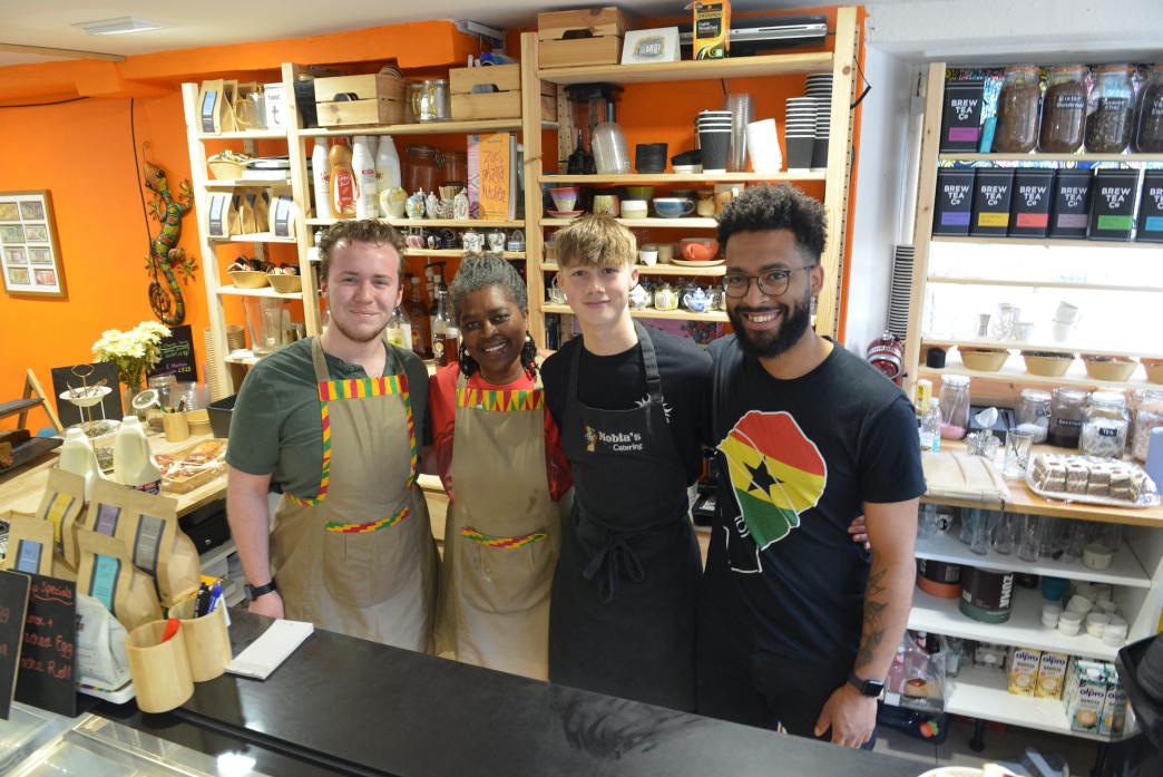 HAPPY TO HELP: Ashton Draco, Nobia Deprez, Zac Long and Ryan Deprez of Nobia and Sons café 									             TM pic