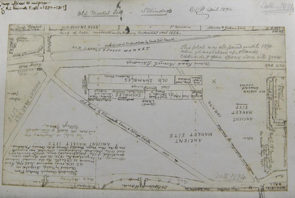 ANCIENT MAP: Staindrop marketplace 1894 map shows the footpath on North Green was constructed by the Rural District Council