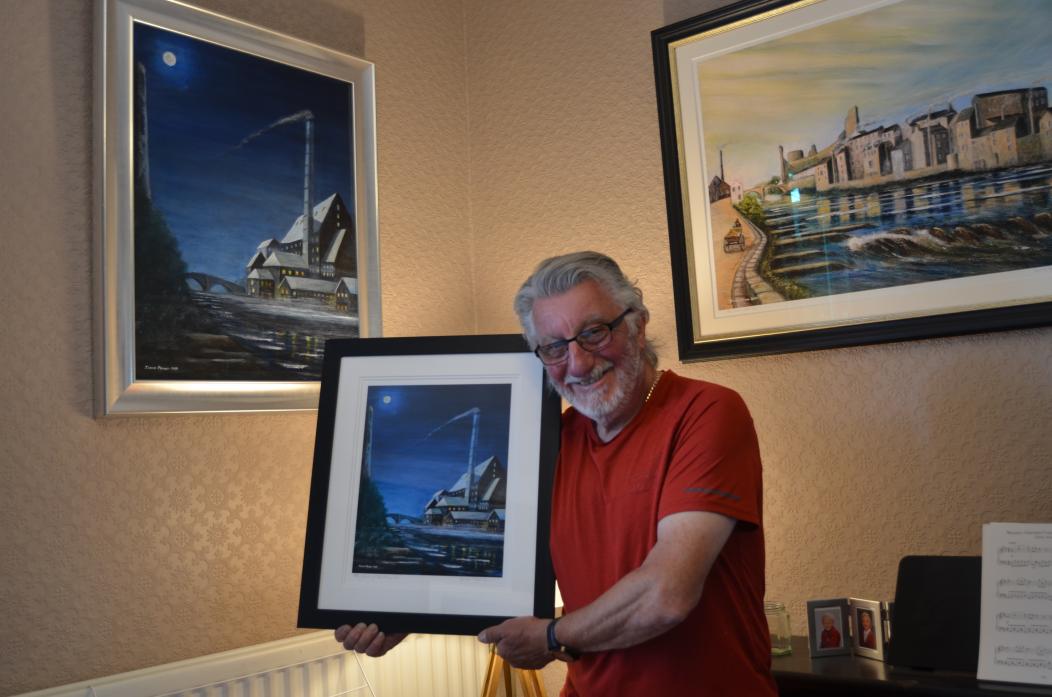 LOCAL VIEWS: Artist Dave Palmer with one of his paintings, the Ghost of Ullathorne Mill, which is among the three-day exhibition at the Old Well Inn, Barnard Castle, from Saturday. Above, Horsemarket, Barnard Castle, at the turn of the 20th century