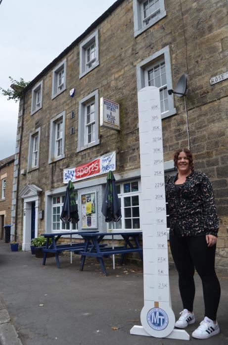 HOTTING UP: Ali Collinson with the fundraising thermometer which will chart the amount raised towards the target