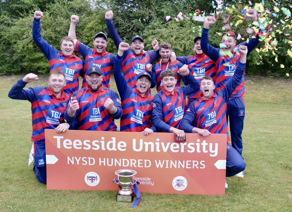 OOD TIMES ROLL:  The 1st XI, left, celebrate bringing home their second trophy of the season after defeating  Stockton in the Hundreds finals.