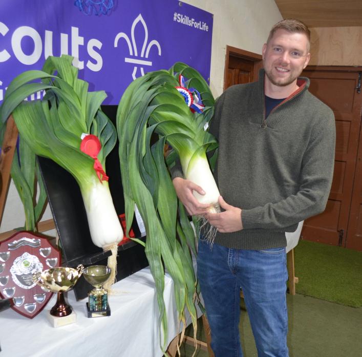 SIMPLY THE BEST: Rob Kirby, with his prize winning leeks at Gainford Leek Club show. He is hoping for more success in future shows					             TM pic