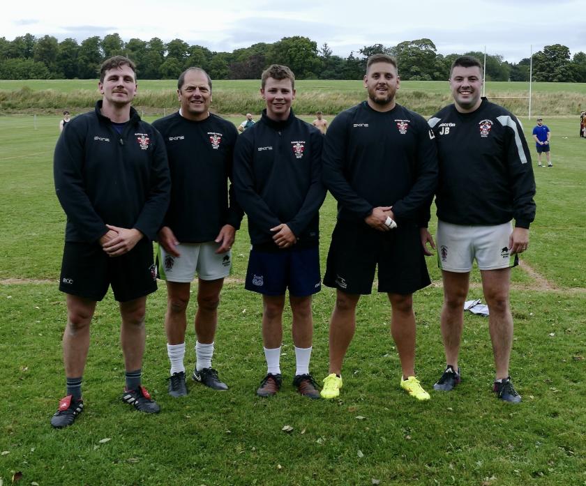 MANAGEMENT TEAM: Barnard Castle Rugby Club’s Josh Harper, John Lavin, Ralph Makepeace, Marty Lonsdale and Sam Bell                            TM pic