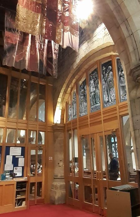 a computer-generated image of how the windows will look when installed at St Mary’s church, Barnard Castle, including Richard’s emblem of a white boar Pics: Rachel Phillips