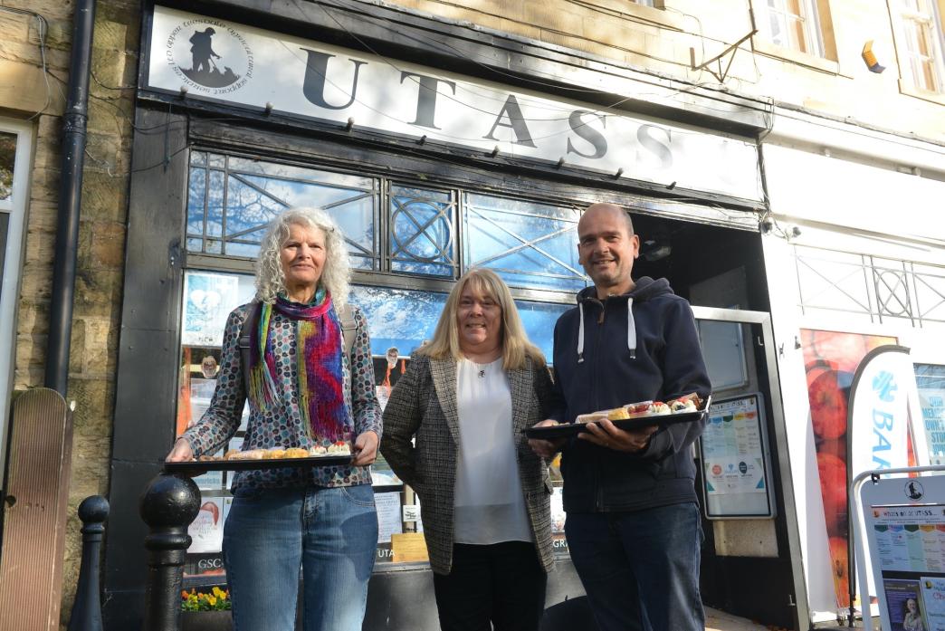 FRIENDLY FACES: Time Together Teesdale project co-ordinator Suzanne Wallace with volunteers Julie and Adam Barrow ready to go out with the afternoon tea hampers  TM pic