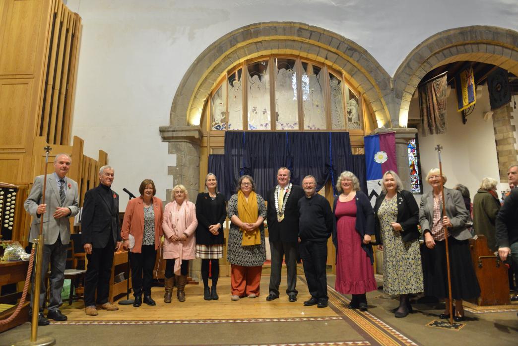 SPECIAL DAY: Church officers along with Durham University chancellor Dr Fiona Hill, artist Rachel Phillips, Barnard Castle mayor Cllr Paul Ing, Revd Canon Alec Harding and Northern Dales Richard III Society chairwoman Kim Harding at the unveiling of the W