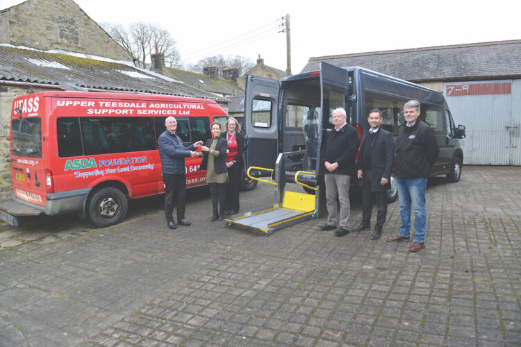 OUT WITH THE OLD, IN WITH THE NEW: Peter Snow, of Vic Young Ltd hands the keys to the community transport bus to Grace Crawford of Utass while Emma Spry (Utass), Cllr James Cosslett (TAP chairman), Adam Robinson (Durham County Council accessibility network planner) and Adam White (TAP co-ordinator) look on TM pic