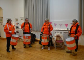 MAKING NOISE: Sabina Kamall, right, likes to be loud on the Surdo drum