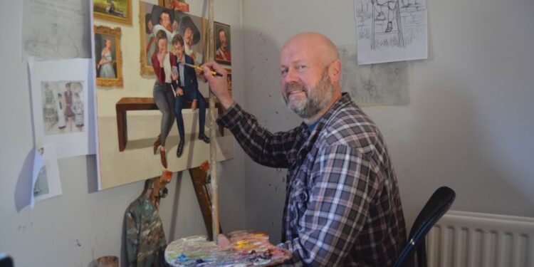 Lee Fearnley at work on a painting