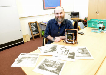 ON DISPLAY: Fine art photographer Graham Vasey with his large frame camera and some of his work that forms part of the Hartlepool History and Folklore exhibition