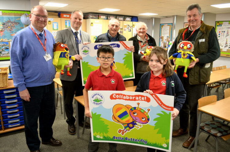 GREAT SUPPORT: Pupils Sophie and Joshua with, from left, Cllr Ted Henderson, headteacher Chris Minikin and Cllrs James Rowlandson, George Richardson and Richard Bell