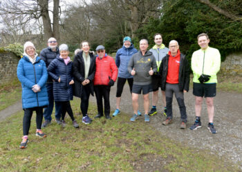 PLANNING ROUTES: Parkrun organiser for Barnard Castle Steve Bage (far right) with members of Teesdale Athletic Club, Sole Sisters and Parkrun ambassadors along with other running enthusiasts during a meeting to discuss a future event on the town’s Demesnes