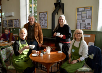 PLANNING FOR THE FUTURE: Chris Tarpey and Andrea Hobbs, standing, with community cafe staff Kim Edwards and Jo Kidd