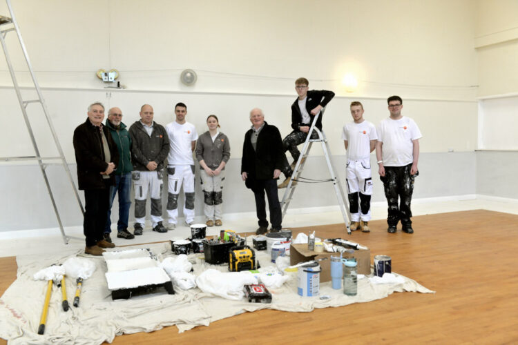 MAKE-OVER: Students from Darlington College, New College Durham and Bishop Auckland College with Cllr James Rowlandson, Peter Wilson of Gainford Village Hall, Charlie Wright and Cameron Southworth from Trades4Care and Cllr George Richardson