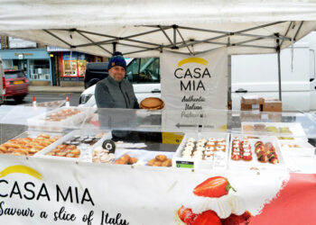 WELCOME TO BARNEY: Francesco Mazzella on the Casa Mia stall, which visited the town’s weekly Wednesday market for the first time last week