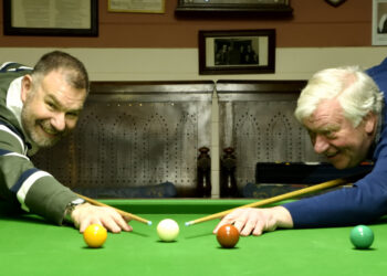 ON CUE: Finalists Colling Morris and David Dye prepare to do battle for the Ken Coates Trophy