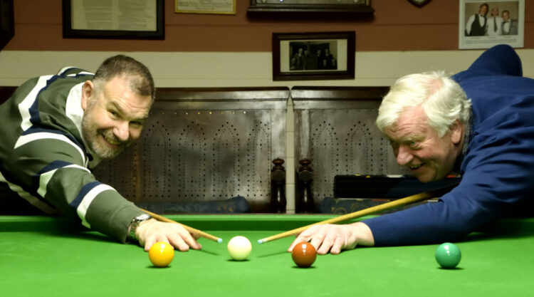 ON CUE: Finalists Colling Morris and David Dye prepare to do battle for the Ken Coates Trophy