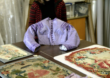 UNIQUE COLLECTION: Curator Rachel Whitworth with a purple bodice which is thought to have been worn by Josephine Bowes