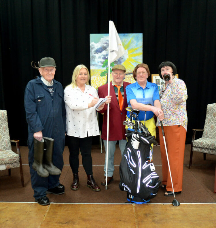OFF STAGE DRAMA: The cast of Who Killed the Golf Pro, from left, Peter Anderson, Joe Larkin, Dougie Clayton, Ross Law and Linda Gregory