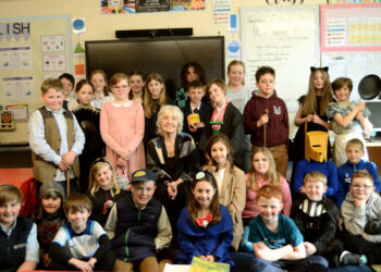 IN THE SPOTLIGHT: Children’s author Anne Fine took part in a question and answer session at Cotherstone Primary School as part of their activities to mark World Book Day