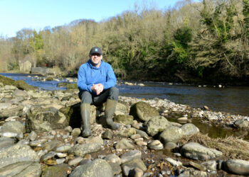GONE FISHING: Barnard Castle Angling Club secretary Gareth Hinchcliffe at his favourite spot along the River Trees, just below the town’s ancient fortress