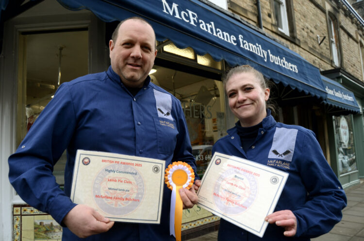 Passionate about pies: Barnard Castle butchers Stuart McFarlane and Aimee Rowe said they were a “little bit chuffed” after recognition in national awards