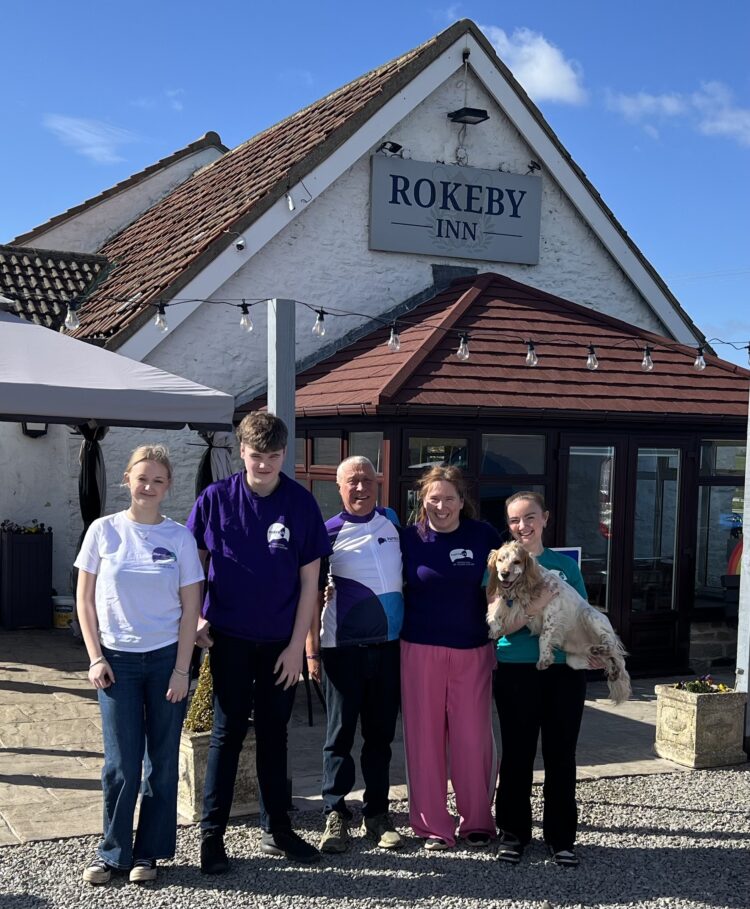 BEST FOOT FORWARD: Grace Harrison, Thomas Bellas, Charles and Lindsey Hall, Ellie Rutterford and Stanley the dog plan to walk 247km this month in aid of Payprus. Not pictured are Izbel Sulleyman, Heidi Witherell and Evie Carter, who are also taking part