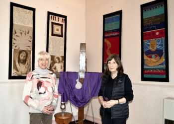 TEXTILE BANNERS: Marie Cadman and Glenys Egglestone have organised the exhibition of banner tapestries never displayed before in County Durham which will be on show at Etherley Methodist Chapel