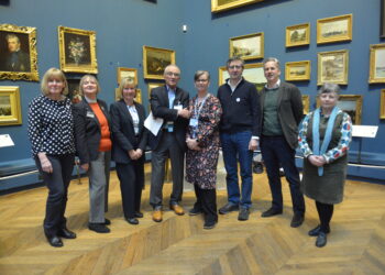 SAD DAY: Marking the closure of the Friends of The Bowes Museum charity are secretary Helen Rowell, Bowes Arts magazine editor Dorothy Blundell, treasurer Liz Beadle, chairman Colin Hardy, museum executive director Hannah Fox, president Earl of Ronaldshay Robin Dundas, member Lord Barnard and membership secretary Elaine Hicks